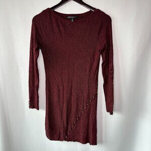 White House Black Market Women's Burgundy Gold Bead Accents Dress Size Small